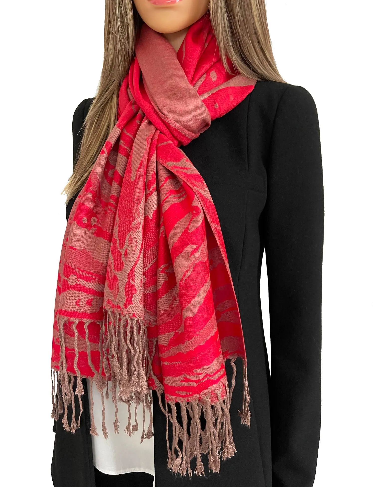 LARGE RED ZEBRA PRINT REVERSIBLE PASHMINA SHAWL SCARF