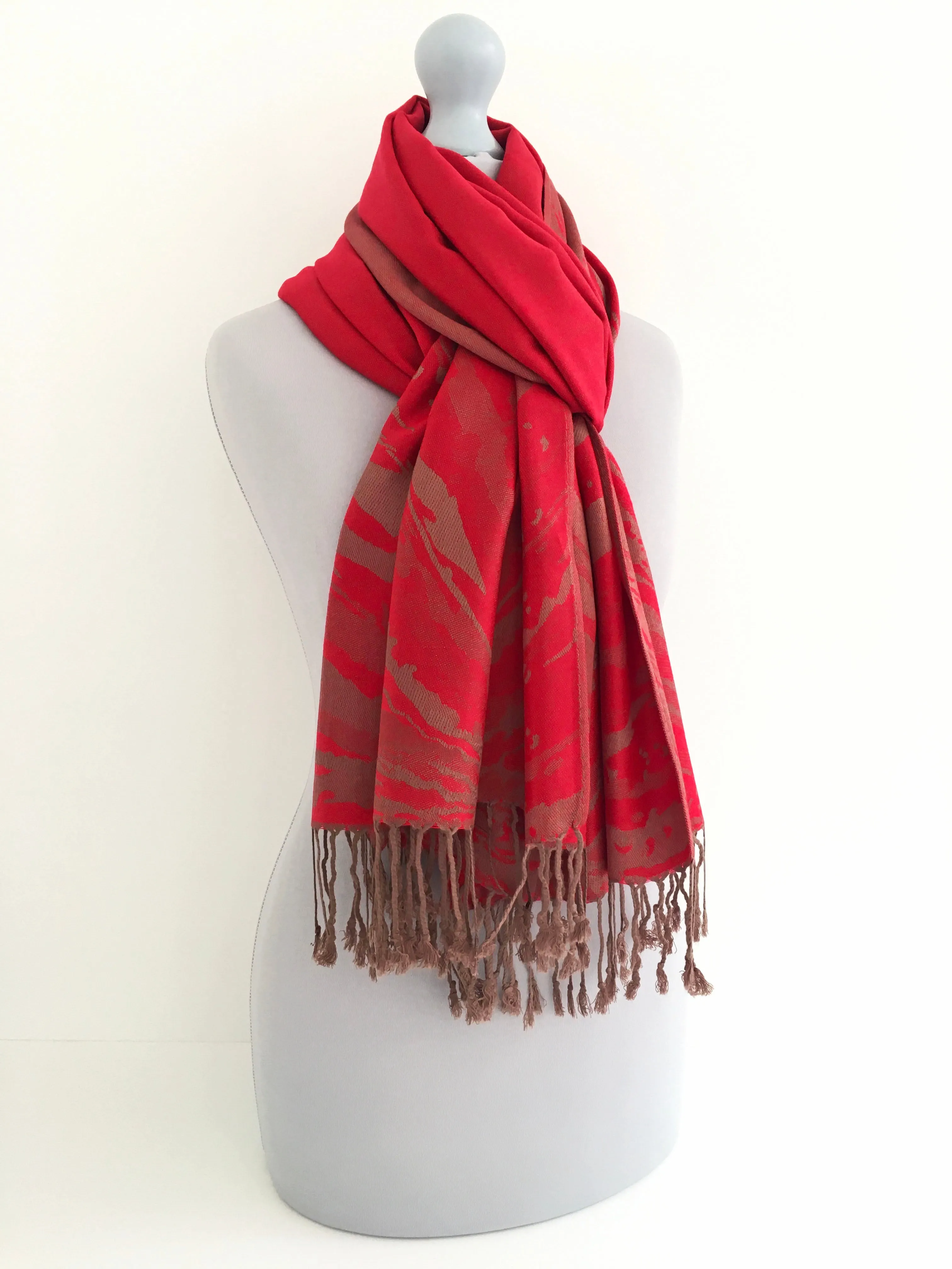 LARGE RED ZEBRA PRINT REVERSIBLE PASHMINA SHAWL SCARF