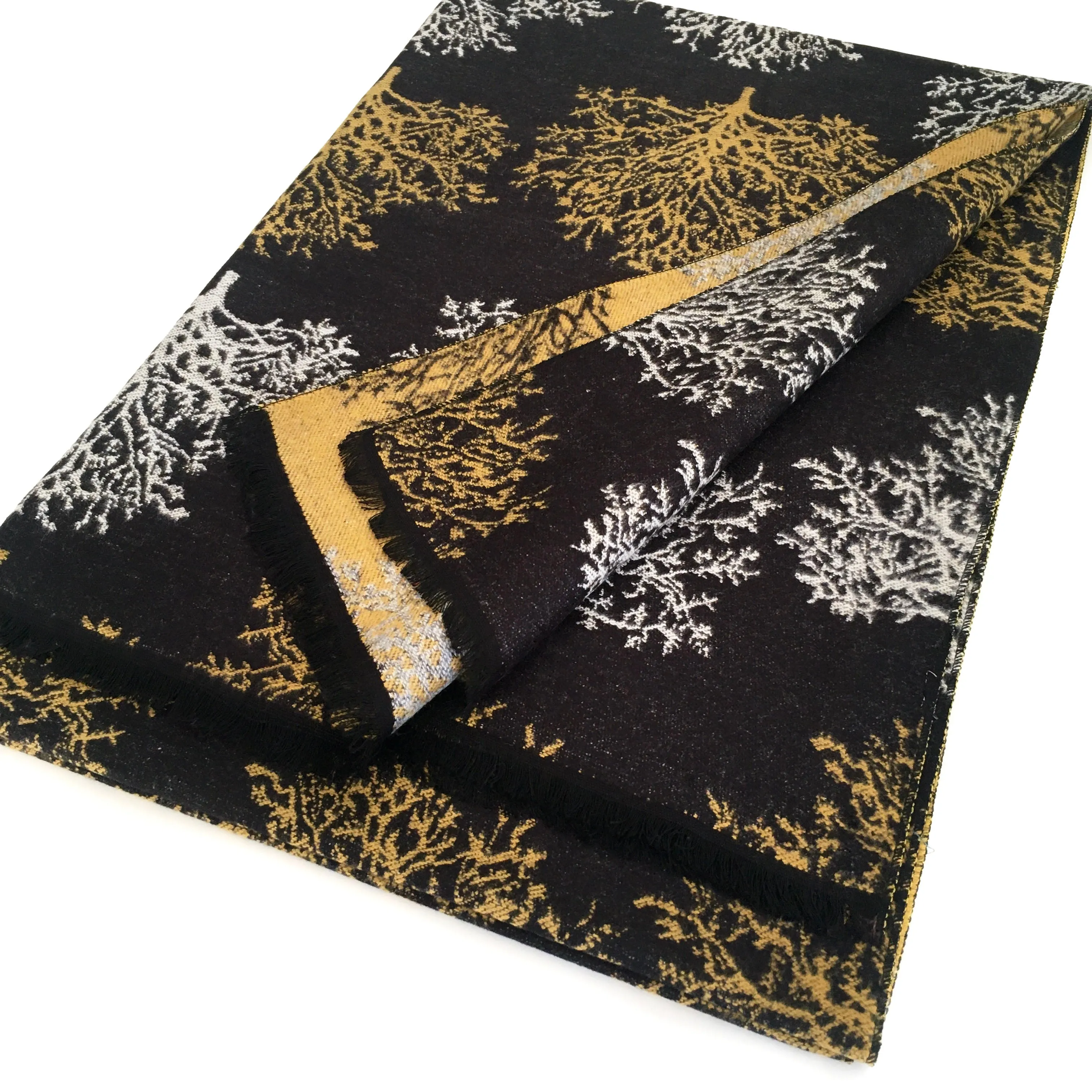 LARGE THICK BLACK TREE REVERSIBLE WINTER SHAWL BLANKET SCARF