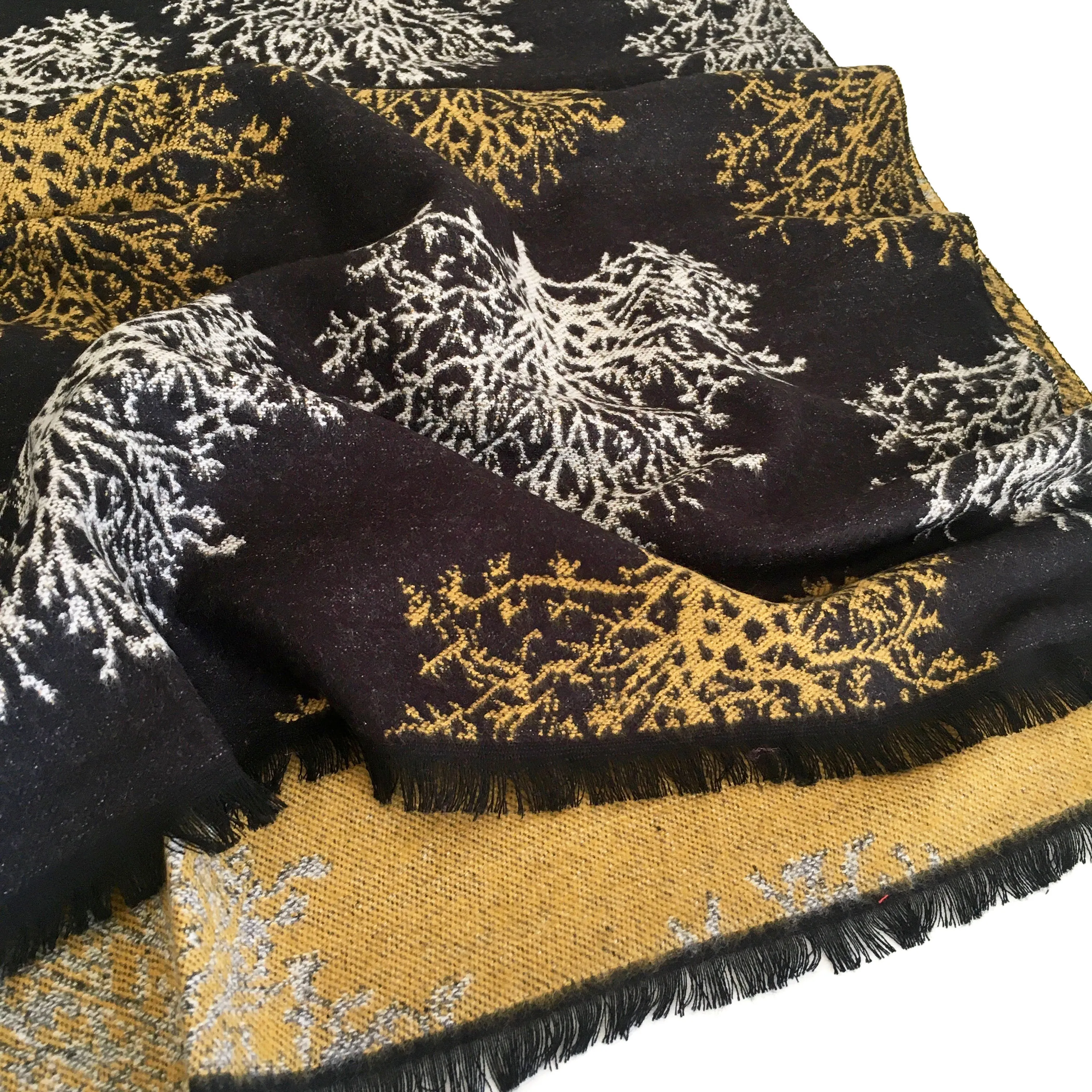 LARGE THICK BLACK TREE REVERSIBLE WINTER SHAWL BLANKET SCARF