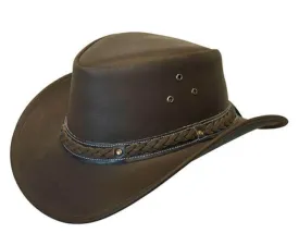 Leather Hat Aussie Bush Style Classic Western Outback Black/Brown