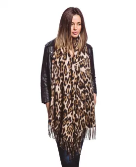 Leopard Print Fringed Blanket Scarf