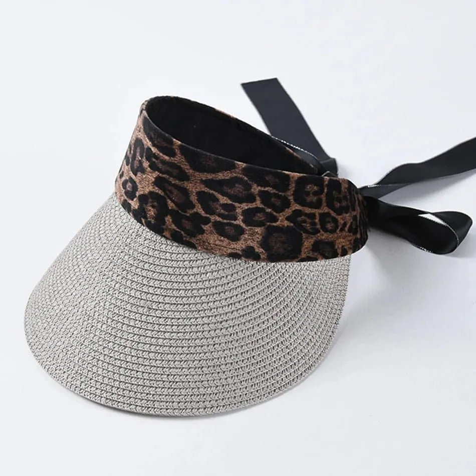 Leopard Sun Hats - Trendy 11.5cm Brim Straw Hat for Women: UV Protection, Adjustable Size