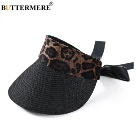 Leopard Sun Hats - Trendy 11.5cm Brim Straw Hat for Women: UV Protection, Adjustable Size