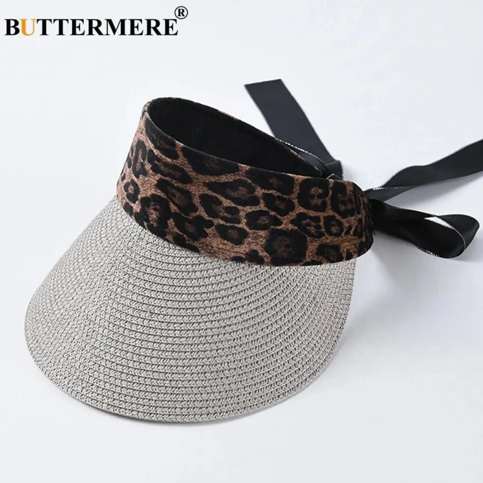 Leopard Sun Hats - Trendy 11.5cm Brim Straw Hat for Women: UV Protection, Adjustable Size