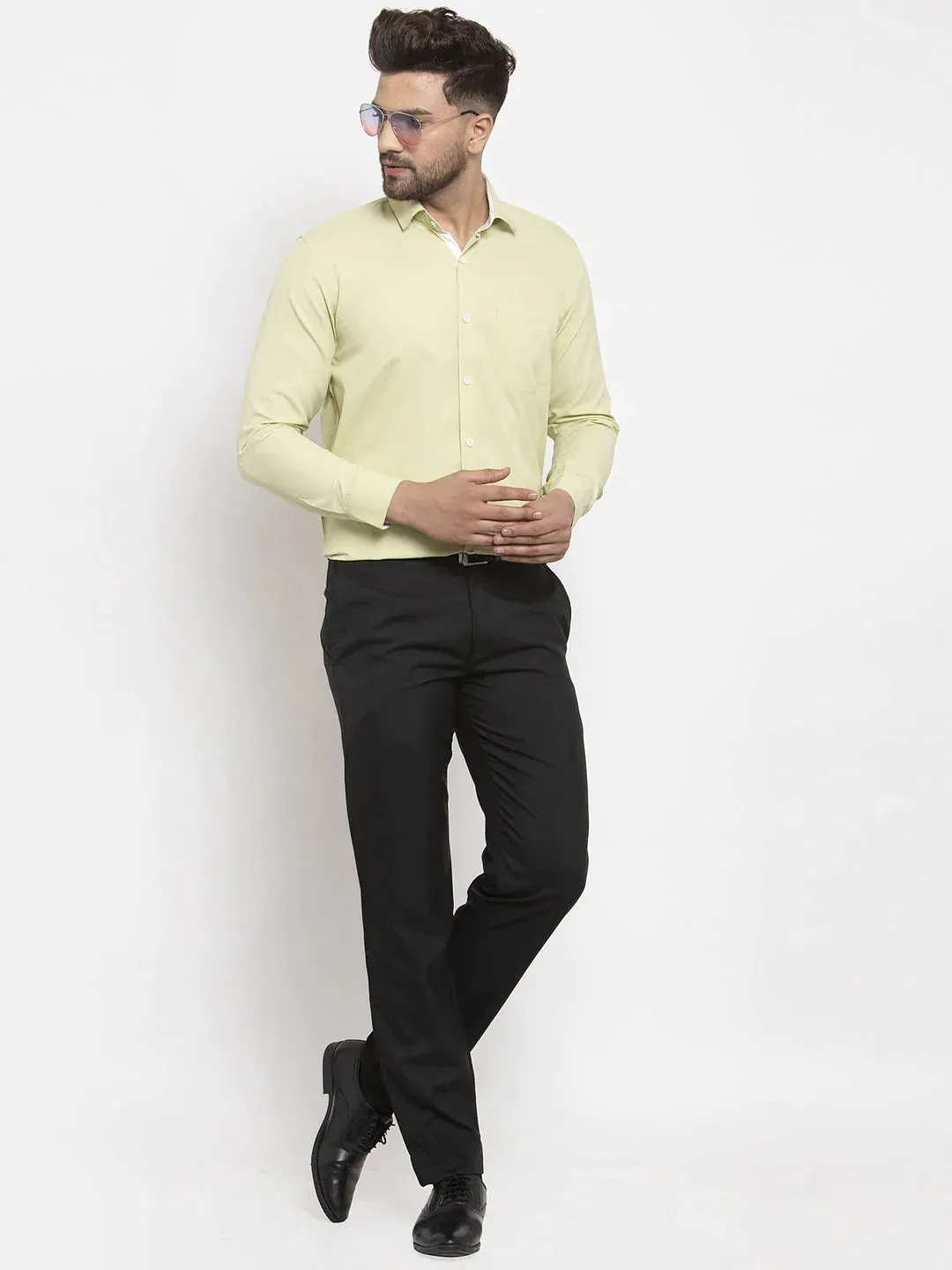 Lime Green Formal Shirt With White Detailing