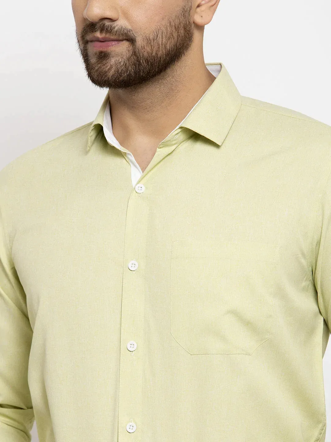 Lime Green Formal Shirt With White Detailing