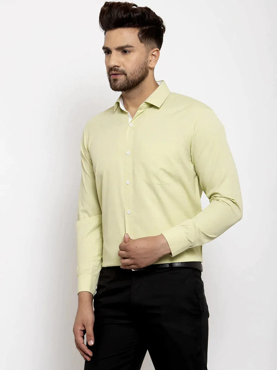 Lime Green Formal Shirt With White Detailing