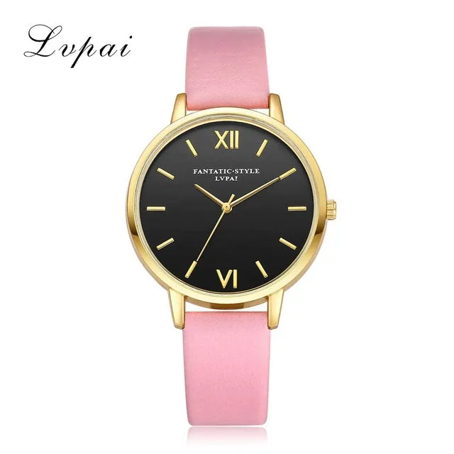 Lvpai Brand New Gold Black Roman Numerals Women Watches Brand Luxury Round Fashion Popular Wristwatch Female Quartz Watch