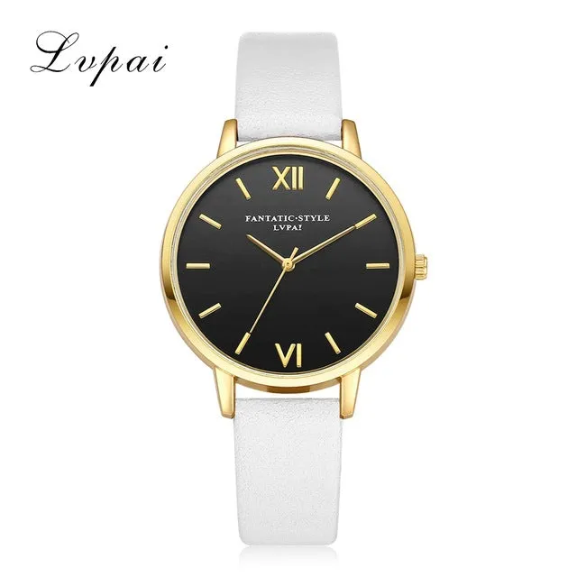 Lvpai Brand New Gold Black Roman Numerals Women Watches Brand Luxury Round Fashion Popular Wristwatch Female Quartz Watch