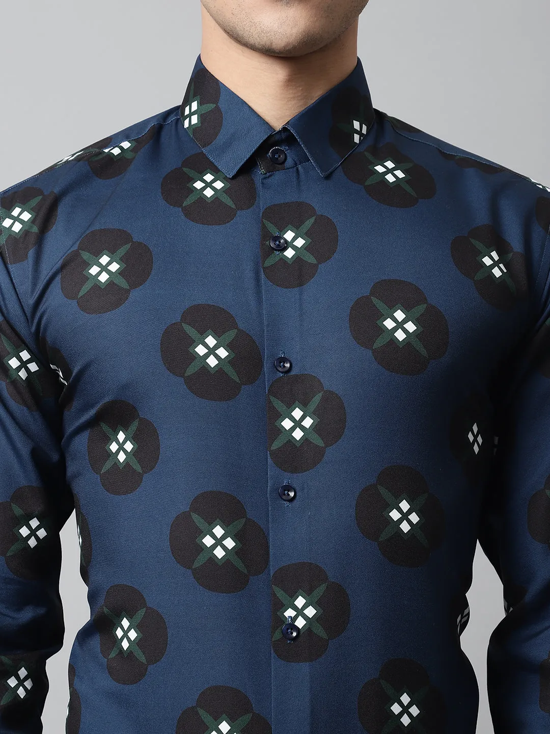 Men Blue Classic Printed Formal Shirt