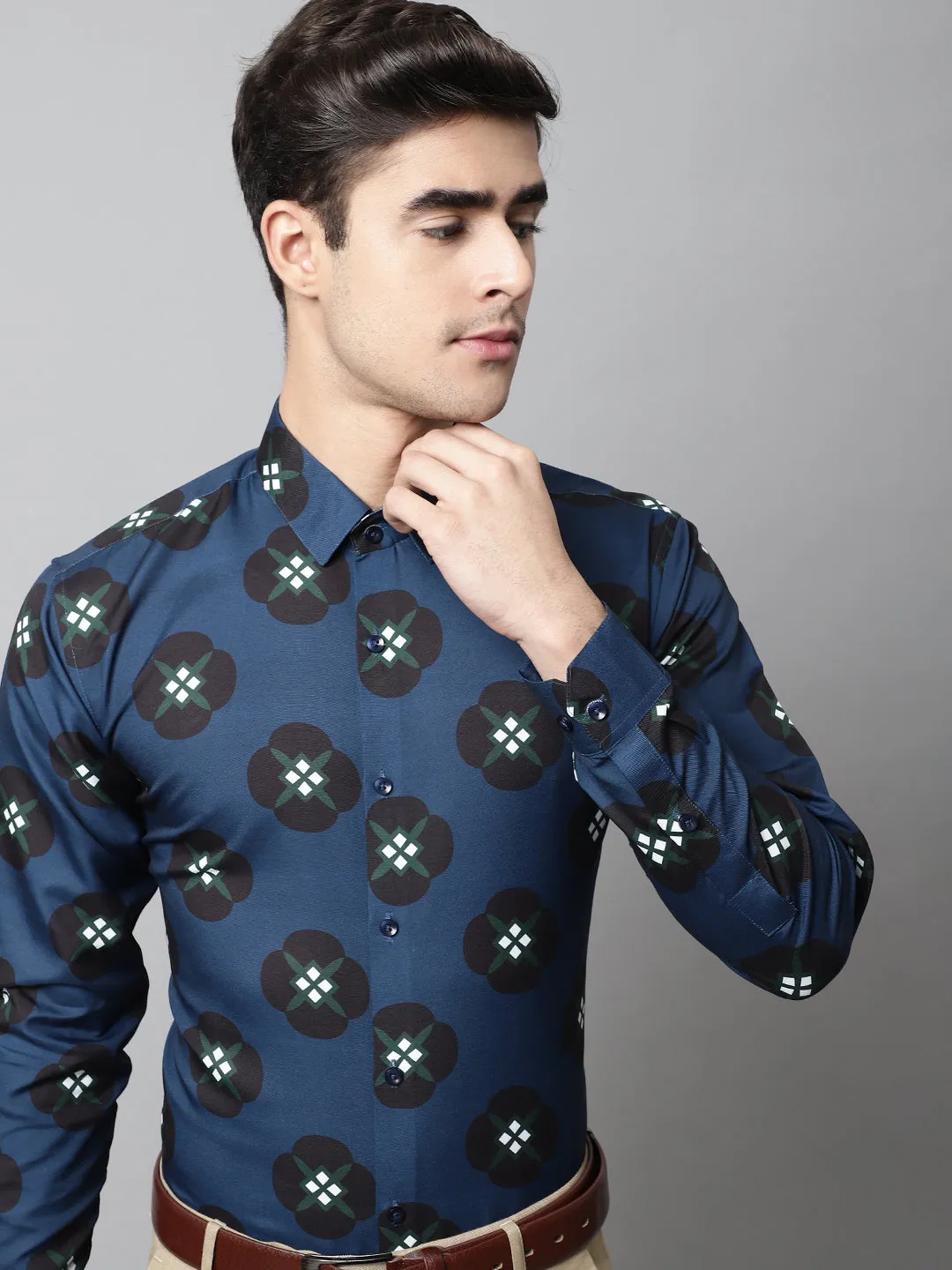 Men Blue Classic Printed Formal Shirt