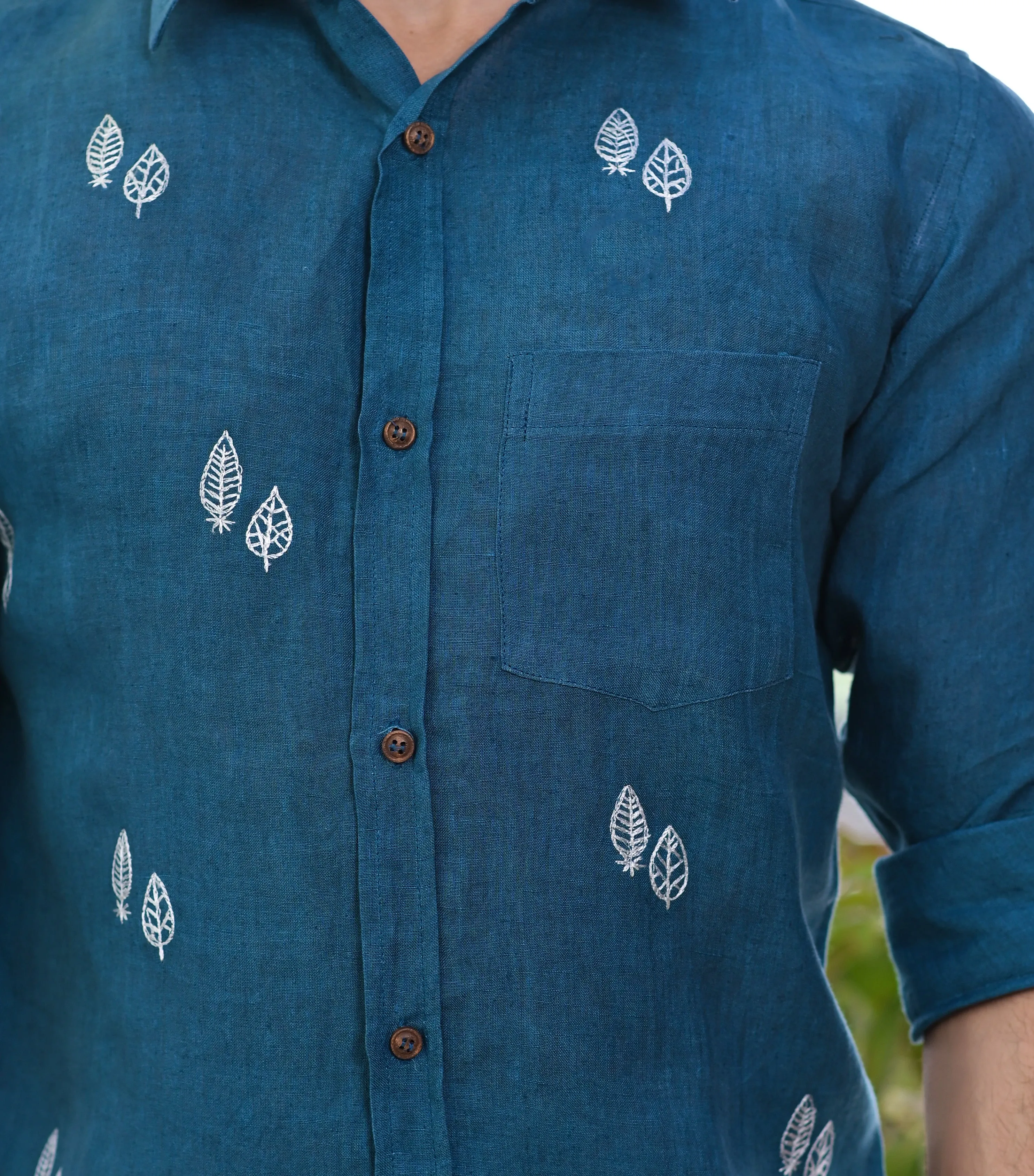 Men Tropical Embroidered Cotton Casual Shirt