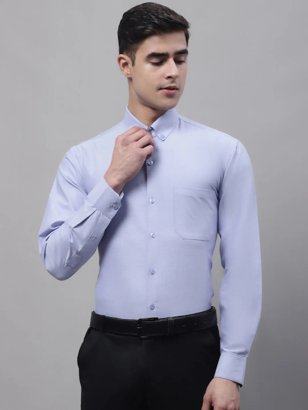 Men'S Blue Cotton Solid Formal Shirt