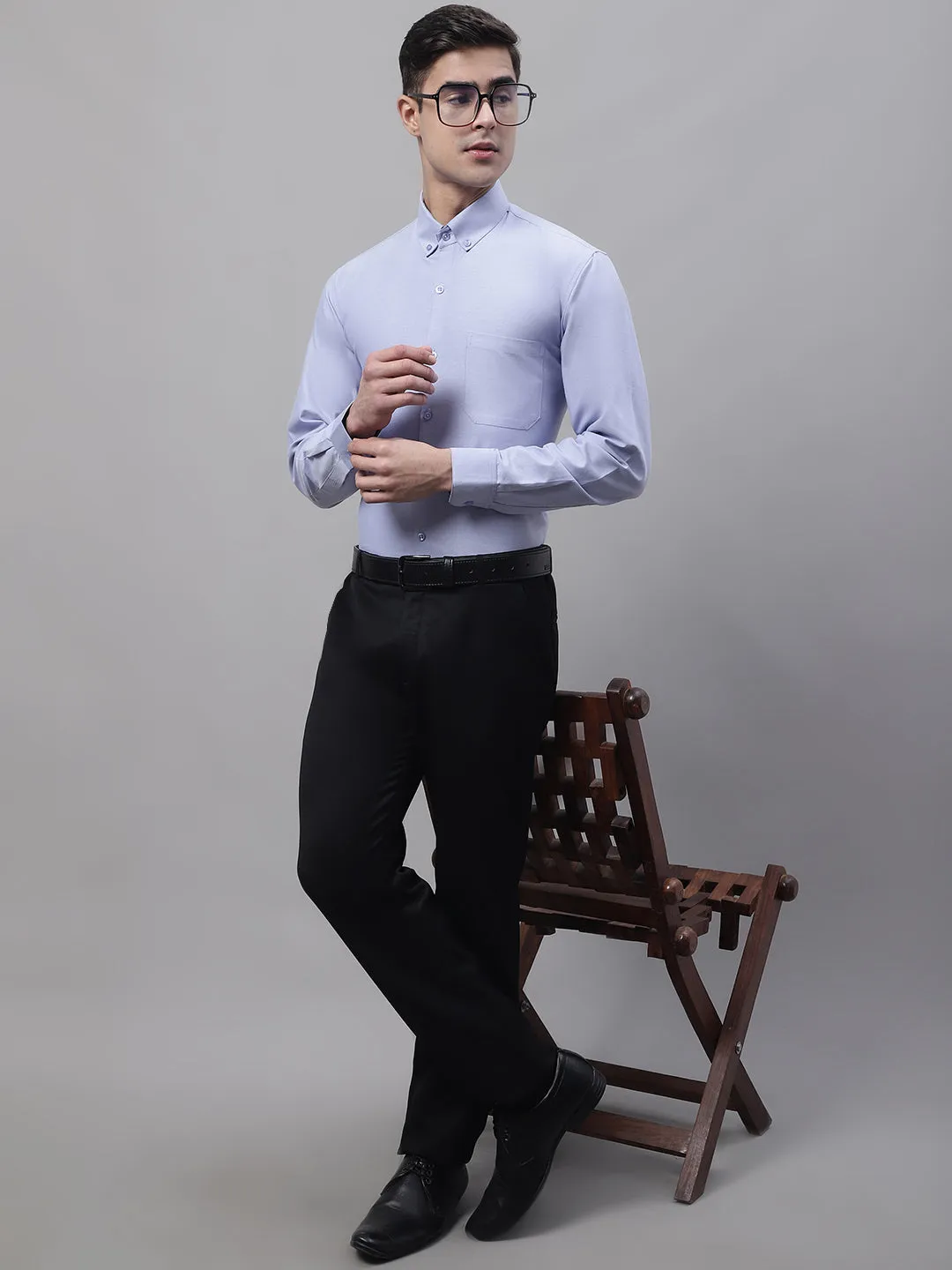 Men'S Blue Cotton Solid Formal Shirt