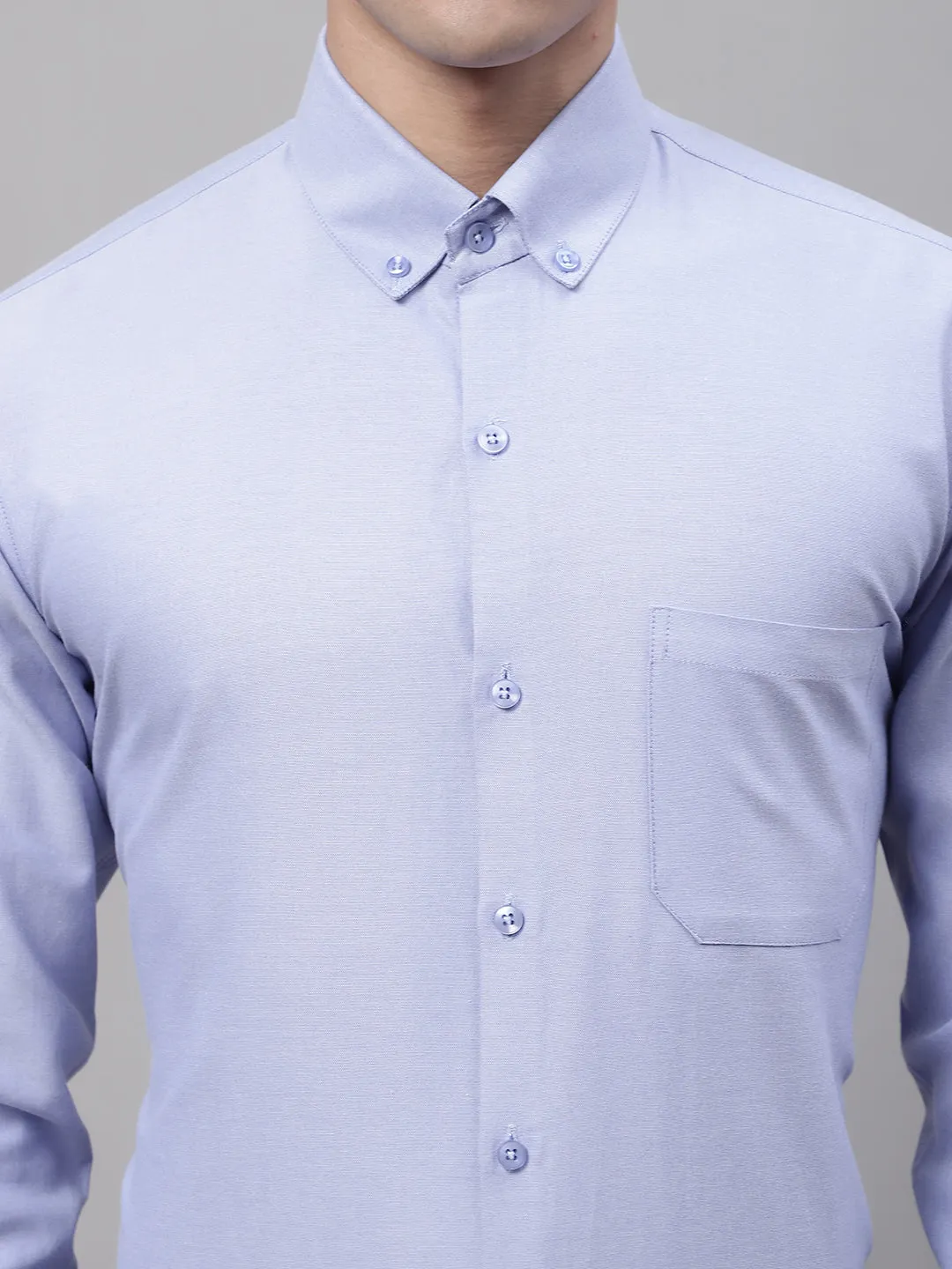 Men'S Blue Cotton Solid Formal Shirt