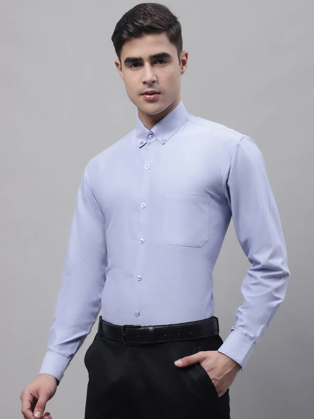 Men'S Blue Cotton Solid Formal Shirt