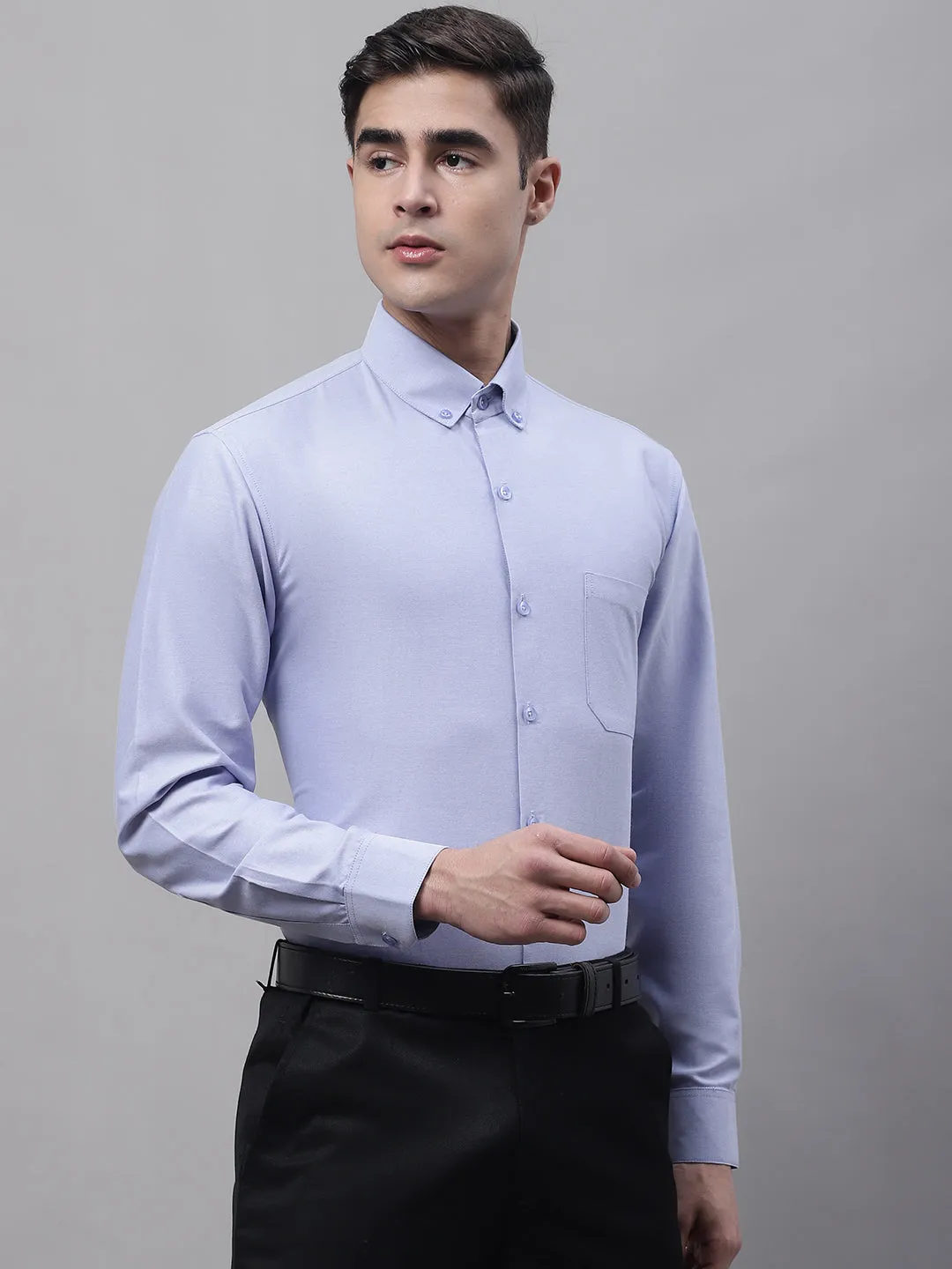 Men'S Blue Cotton Solid Formal Shirt