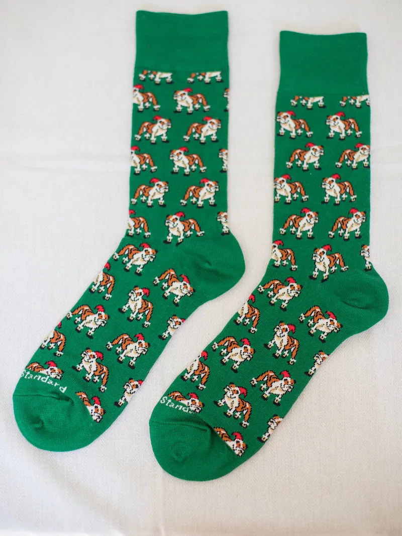 Mens Christmas Bulldog St. Nick Socks - Green