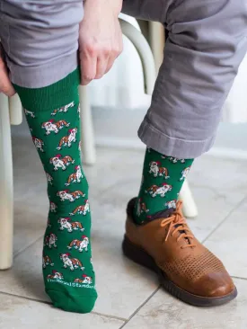 Mens Christmas Bulldog St. Nick Socks - Green