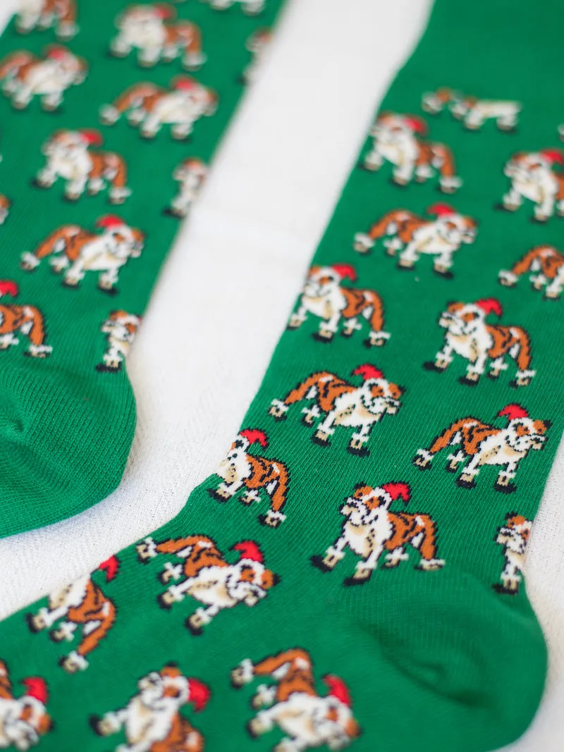 Mens Christmas Bulldog St. Nick Socks - Green