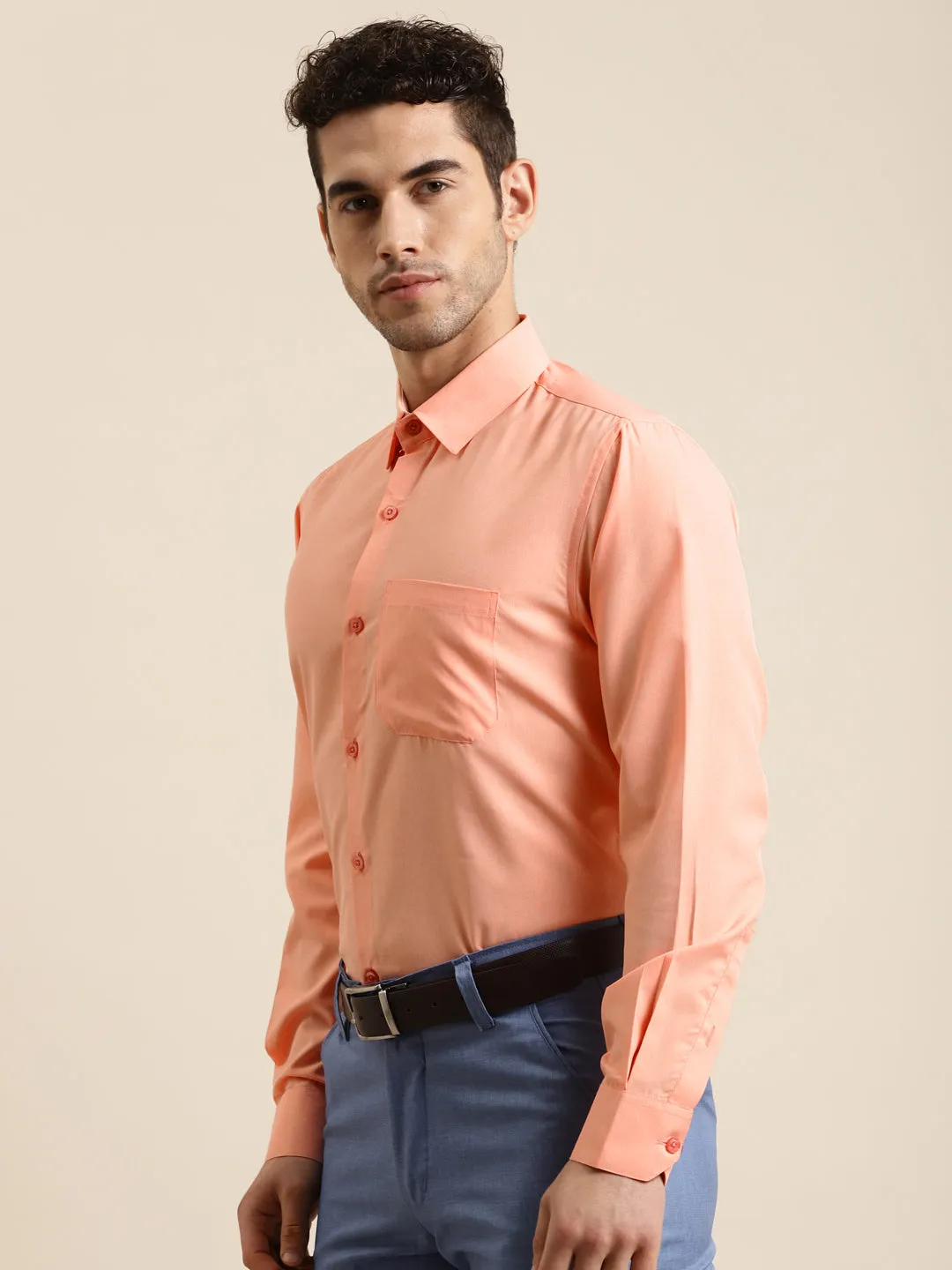 Men's Cotton Peach Casual Shirt