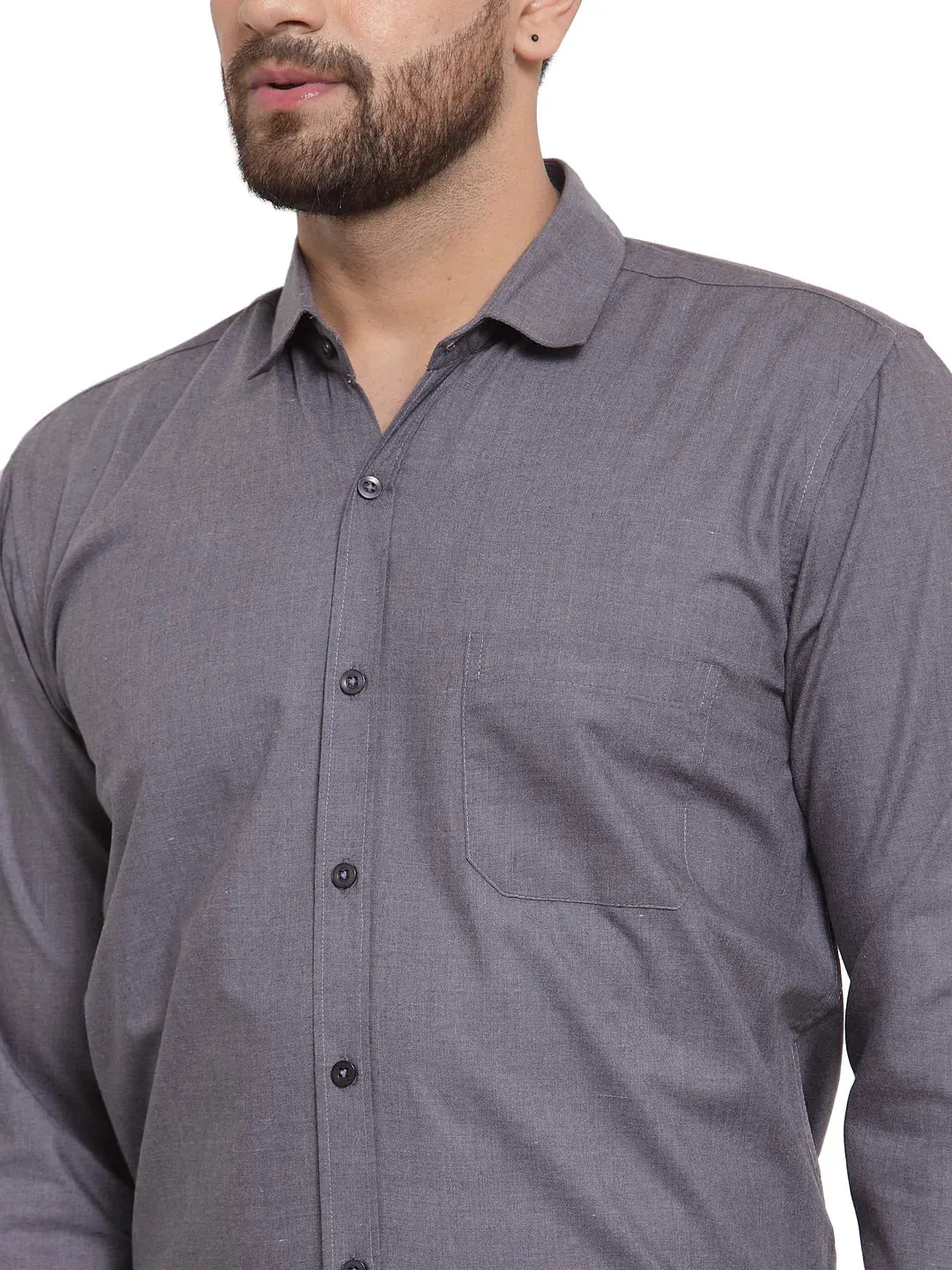 Men'S Cotton Solid Charcoal Grey Formal Shirt'S