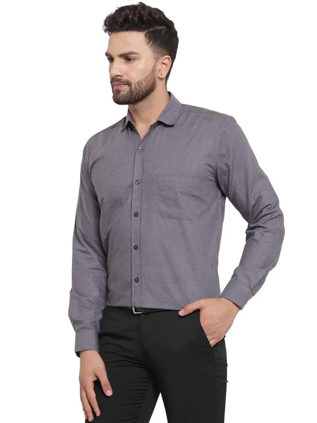 Men'S Cotton Solid Charcoal Grey Formal Shirt'S