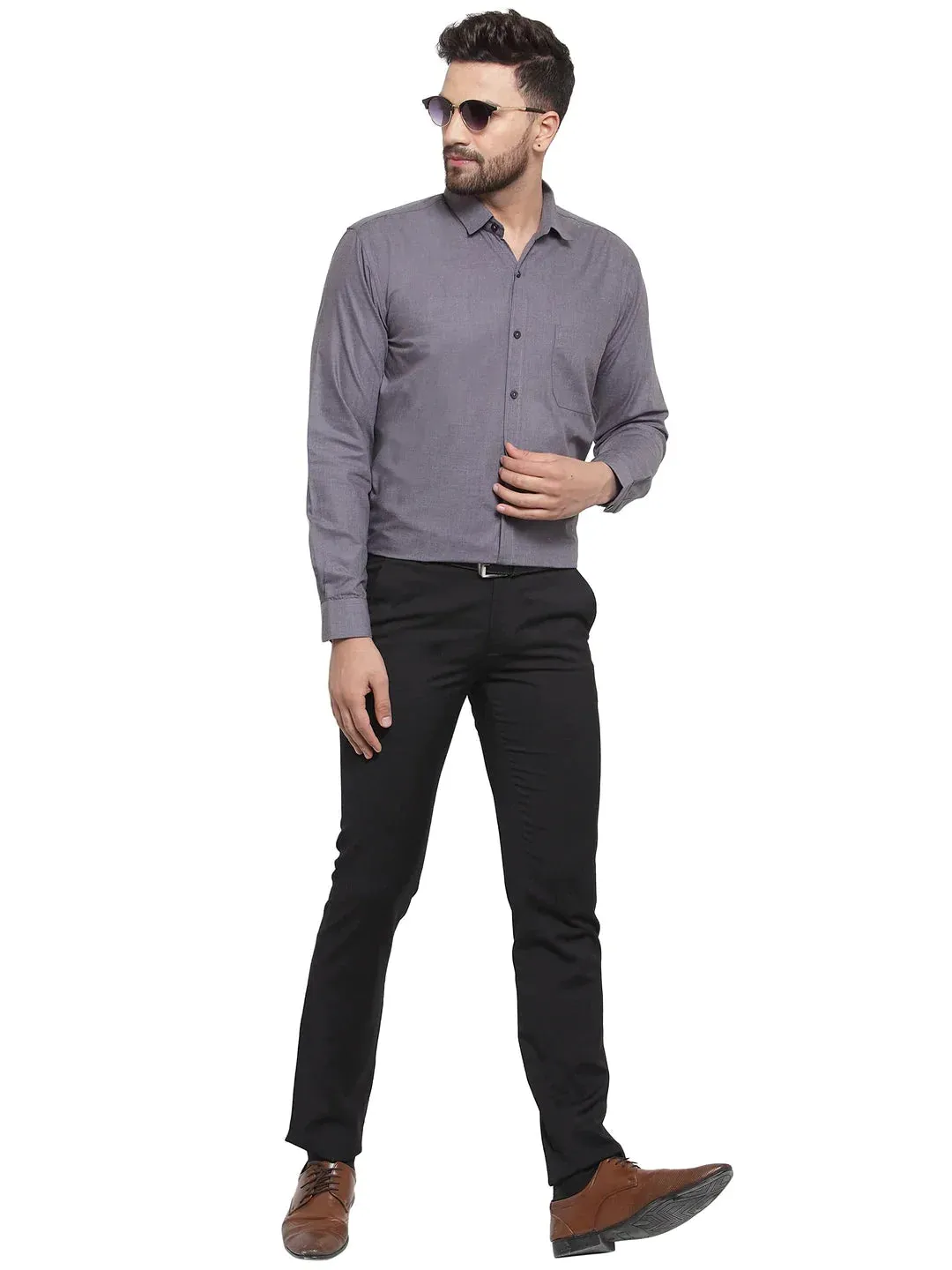 Men'S Cotton Solid Charcoal Grey Formal Shirt'S