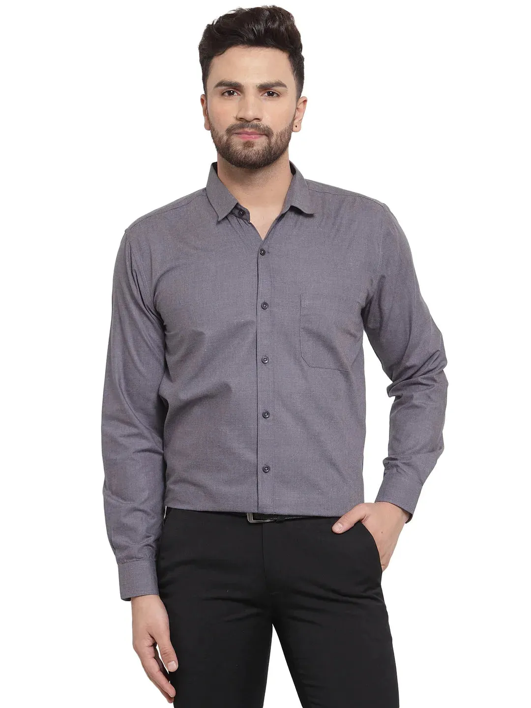 Men'S Cotton Solid Charcoal Grey Formal Shirt'S