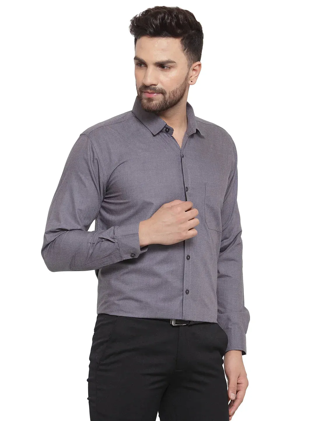 Men'S Cotton Solid Charcoal Grey Formal Shirt'S