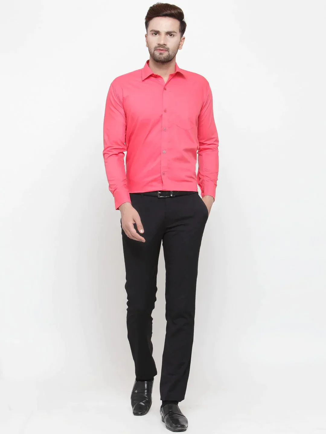 Men'S Cotton Solid Coral Red Formal Shirt'S