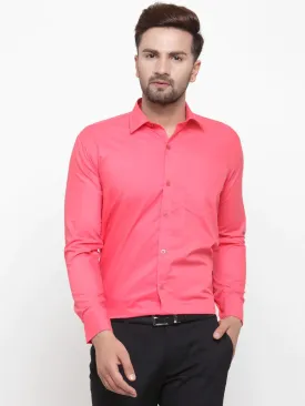 Men'S Cotton Solid Coral Red Formal Shirt'S