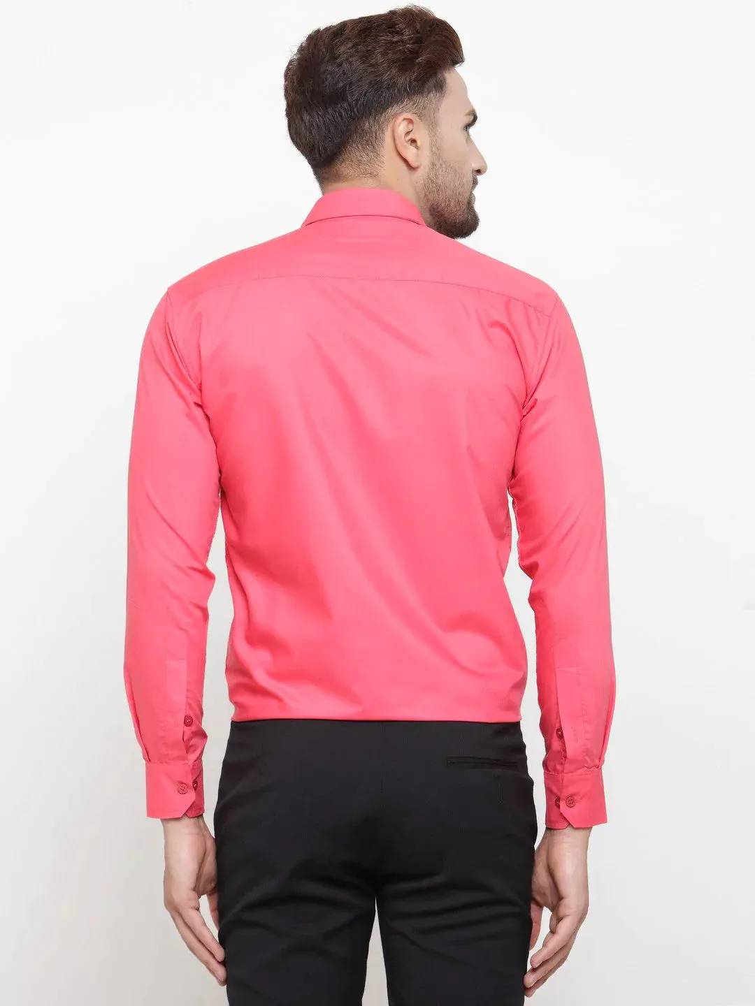 Men'S Cotton Solid Coral Red Formal Shirt'S