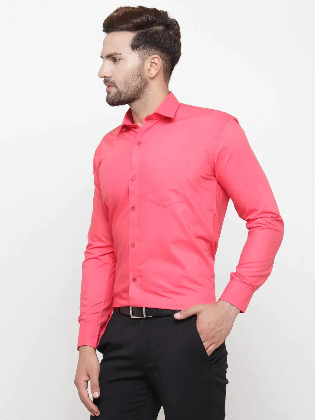 Men'S Cotton Solid Coral Red Formal Shirt'S