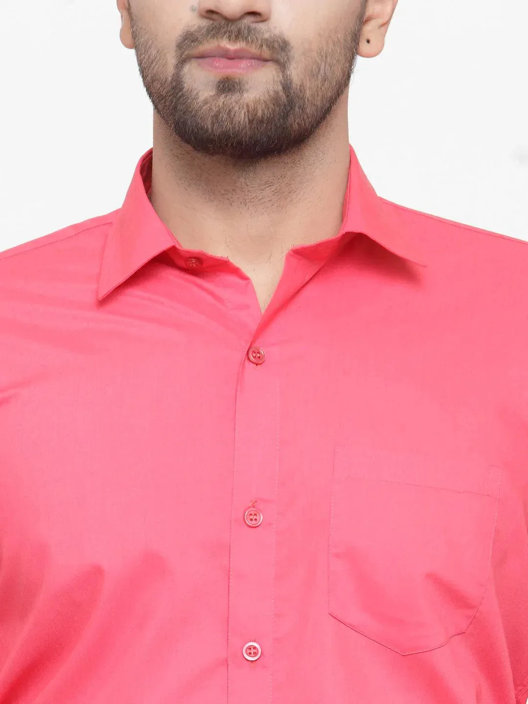 Men'S Cotton Solid Coral Red Formal Shirt'S