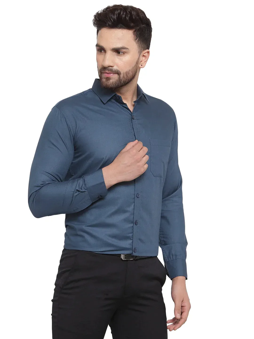 Men'S Cotton Solid Teal Blue Formal Shirt'S