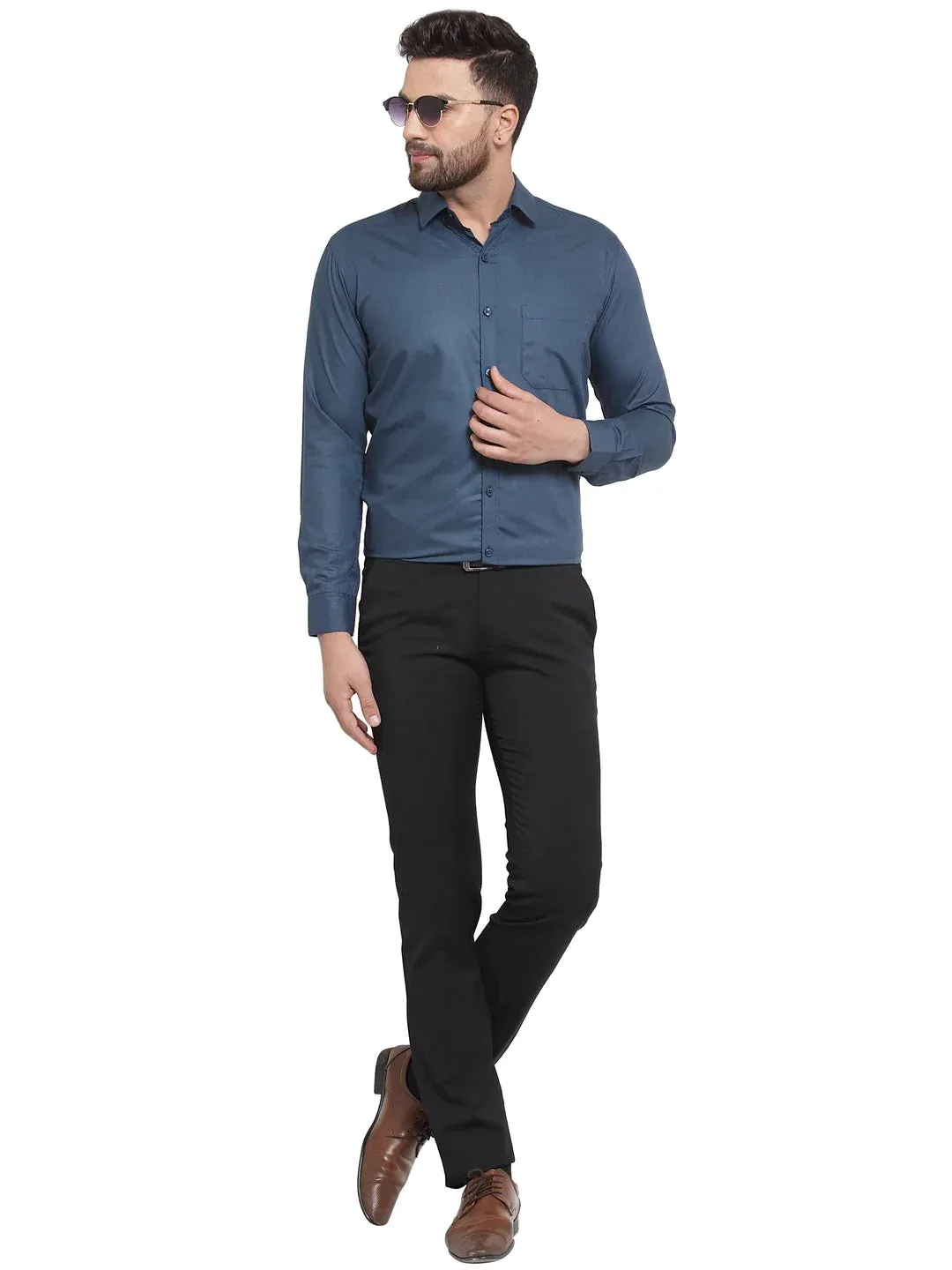 Men'S Cotton Solid Teal Blue Formal Shirt'S