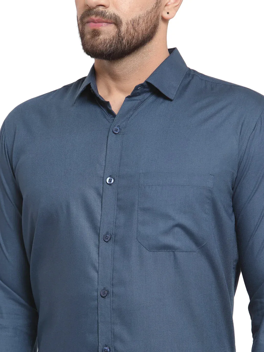 Men'S Cotton Solid Teal Blue Formal Shirt'S