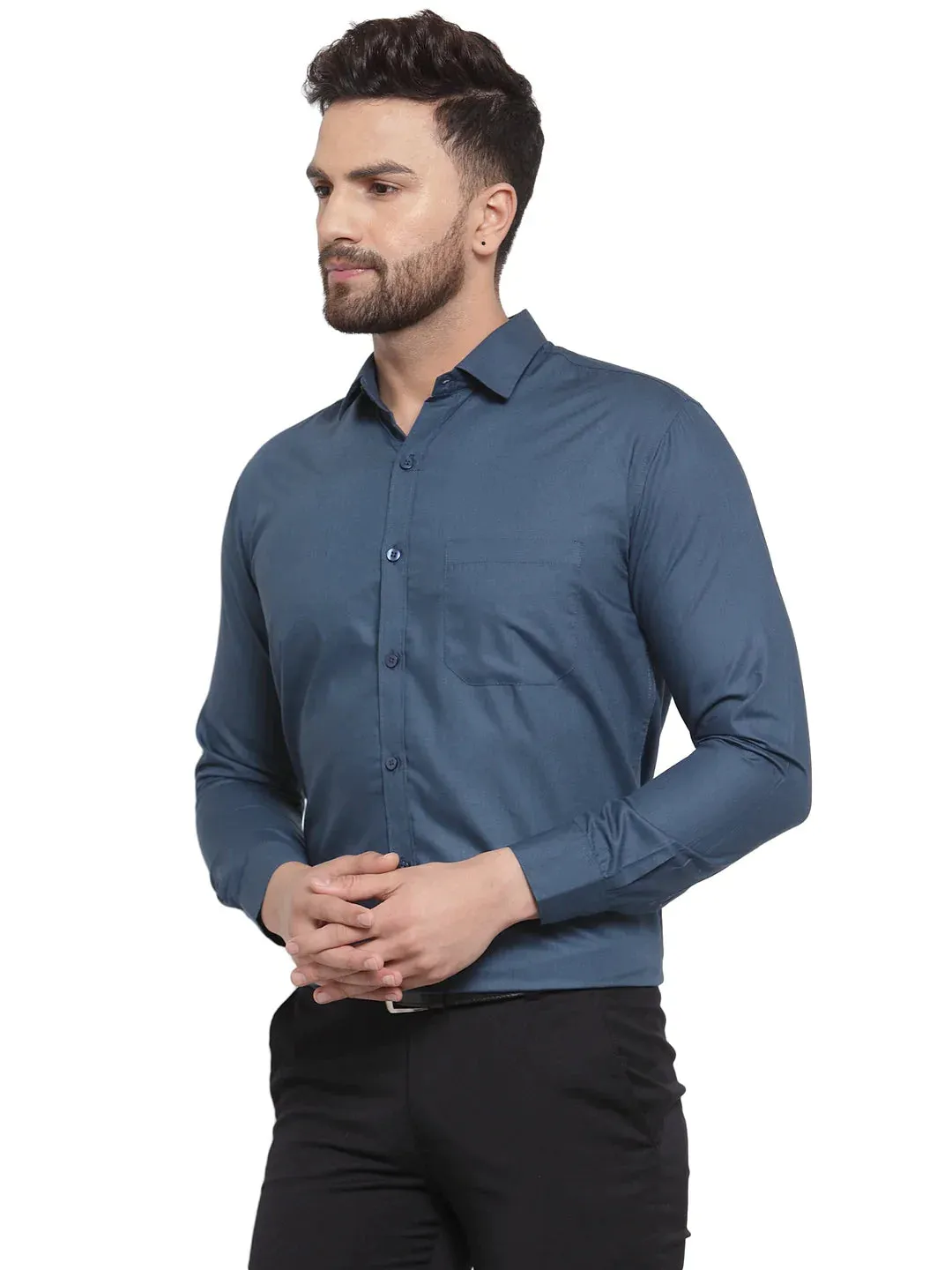 Men'S Cotton Solid Teal Blue Formal Shirt'S