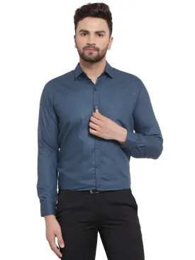 Men'S Cotton Solid Teal Blue Formal Shirt'S