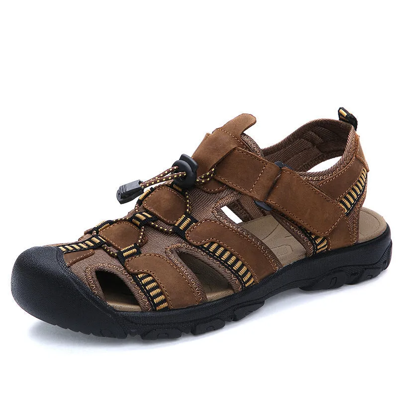 Men's Leather Closed Toe Summer Beach Sandals