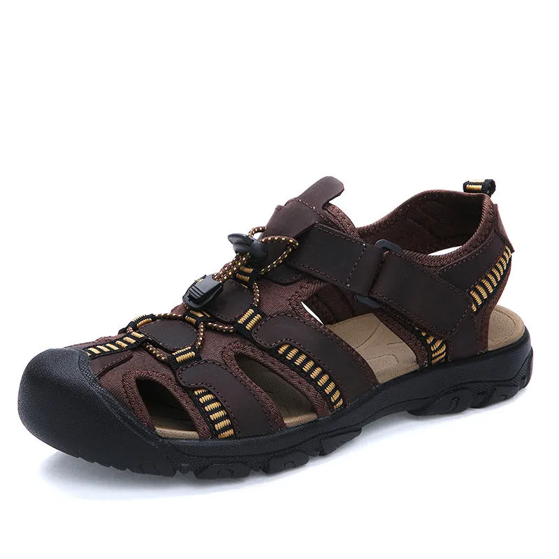 Men's Leather Closed Toe Summer Beach Sandals