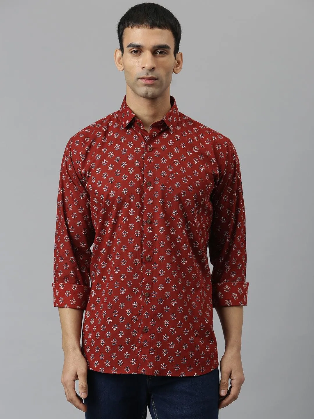 Millennial Men Maroon & Blue  Cotton  Full Sleeve  Shirt For Men-Mmf0279