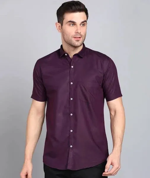 Mind Blowing Purple Color Half Sleeve Silk Men's Shirt