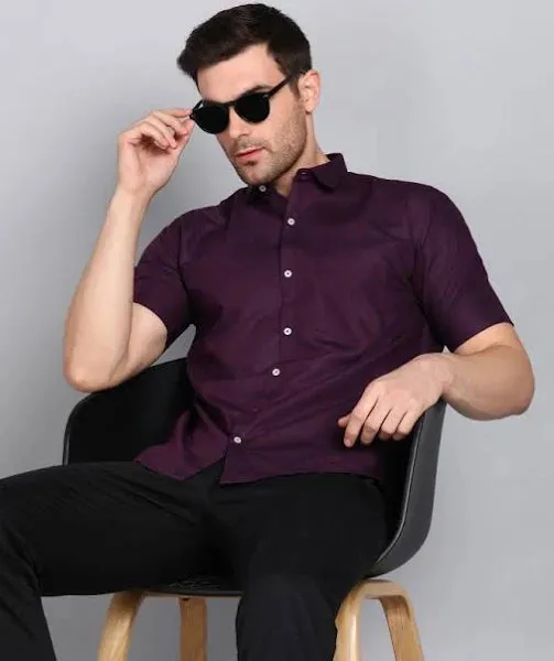 Mind Blowing Purple Color Half Sleeve Silk Men's Shirt