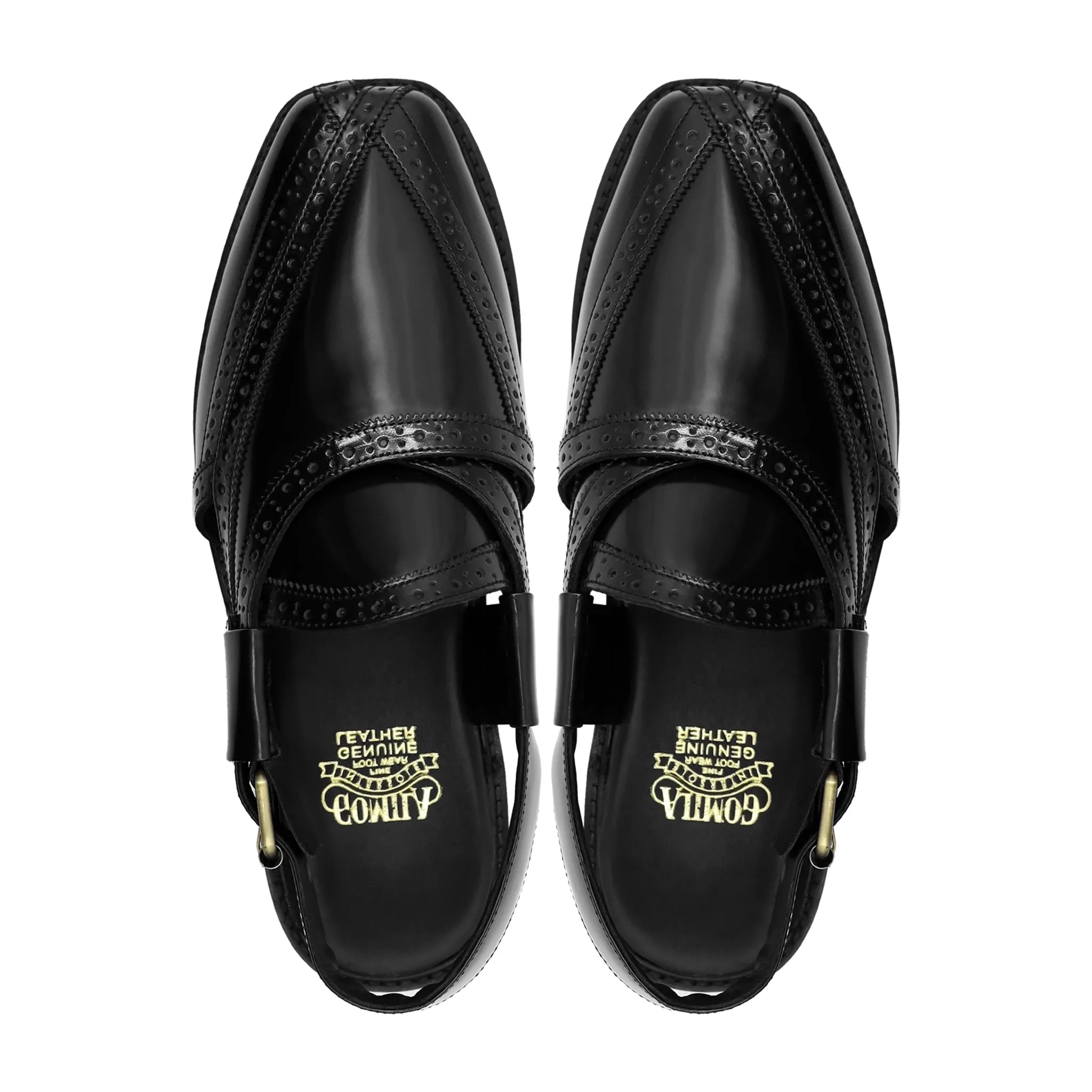 Monstera - Men's Black Box Leather High Shine Sandal