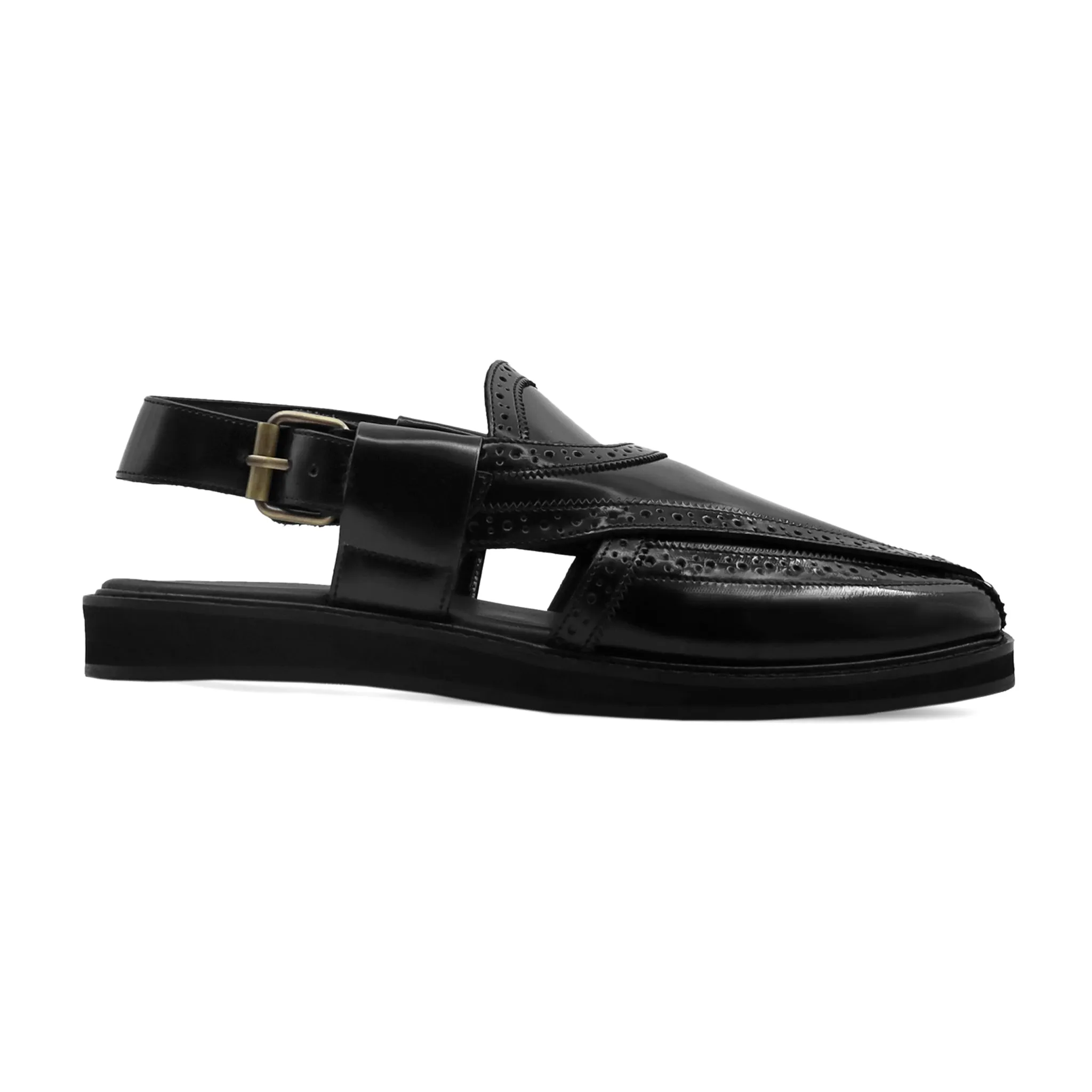 Monstera - Men's Black Box Leather High Shine Sandal