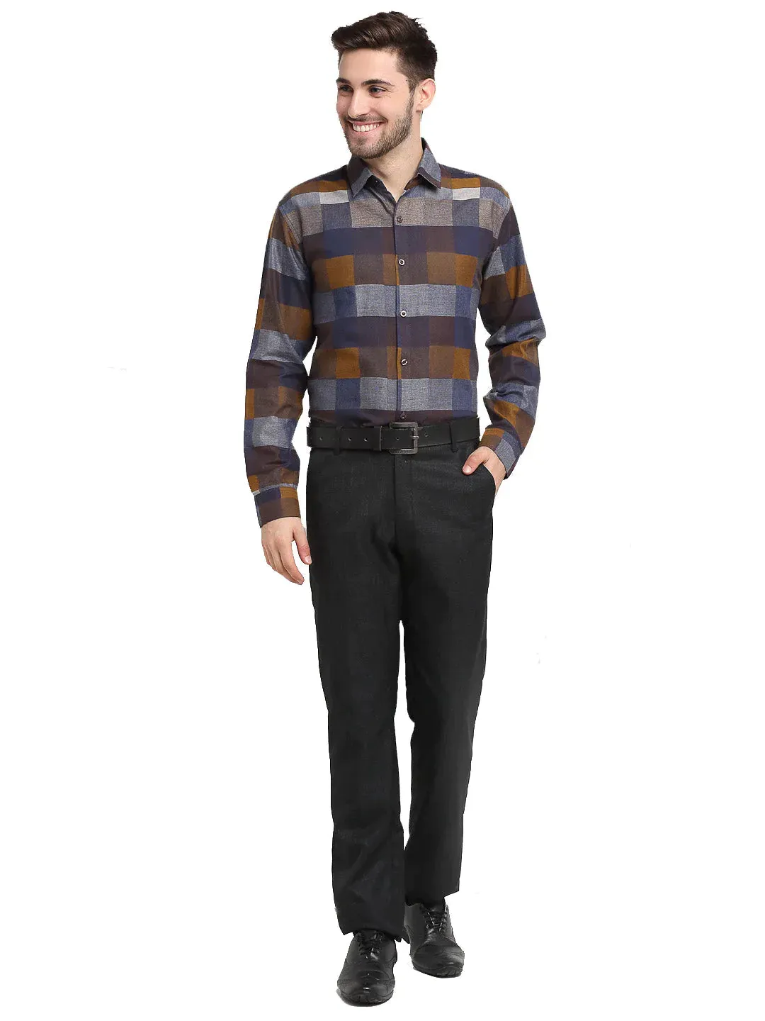 Multicolor Men'S Checked Cotton Formal Shirt