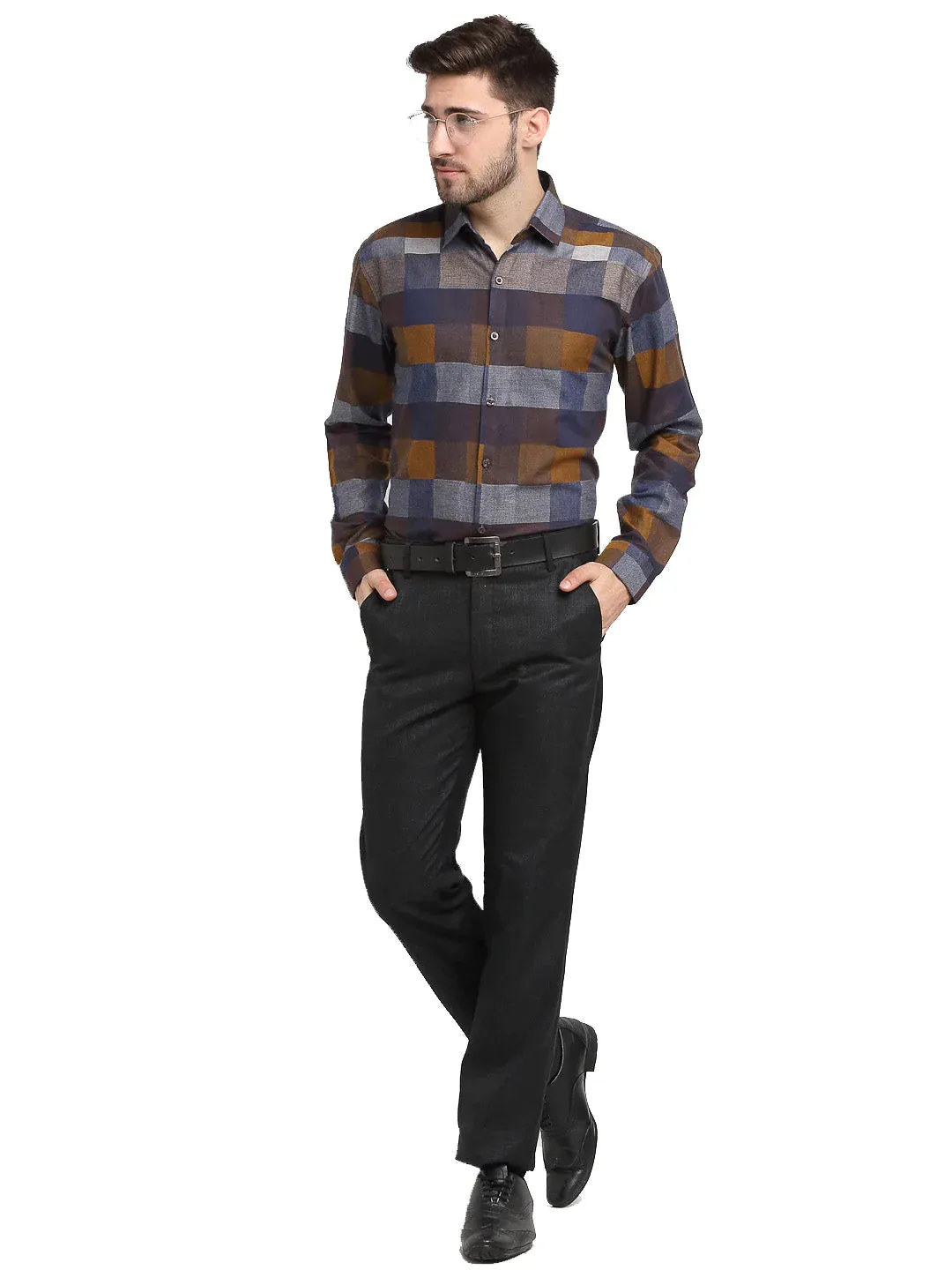 Multicolor Men'S Checked Cotton Formal Shirt